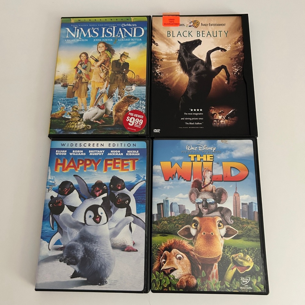 Lot of‎ 4 Family Movies DVD Nim's Island, Black Beauty, Happy Feet, The Wild